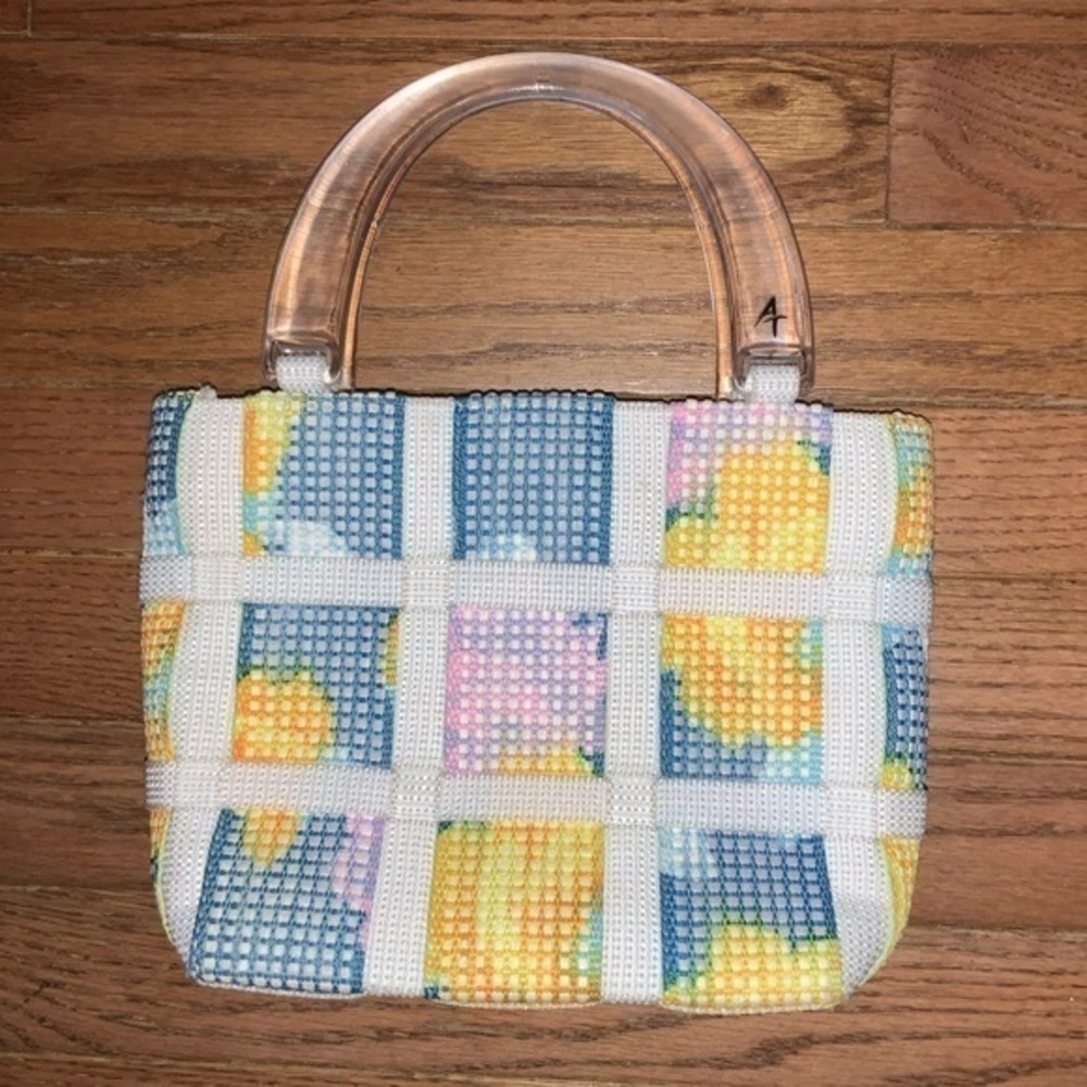 Alma Tonutti Made in Italy Woven Mini Bag with Clear Handles Blue, Yellow, Pink